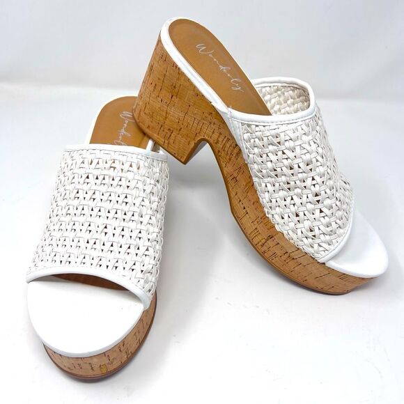 Wonderly Halo White Vegan Leather Slide Platform Cork Block Heel Belk Sandal 8.5 - Picture 13 of 13